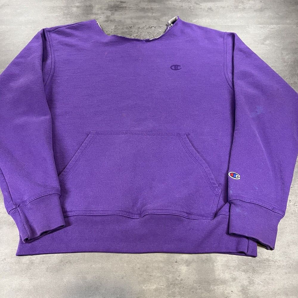 Champion Hoodie Adult Large Purple Sweatshirt Thrashed Distressed Baggy Skate
